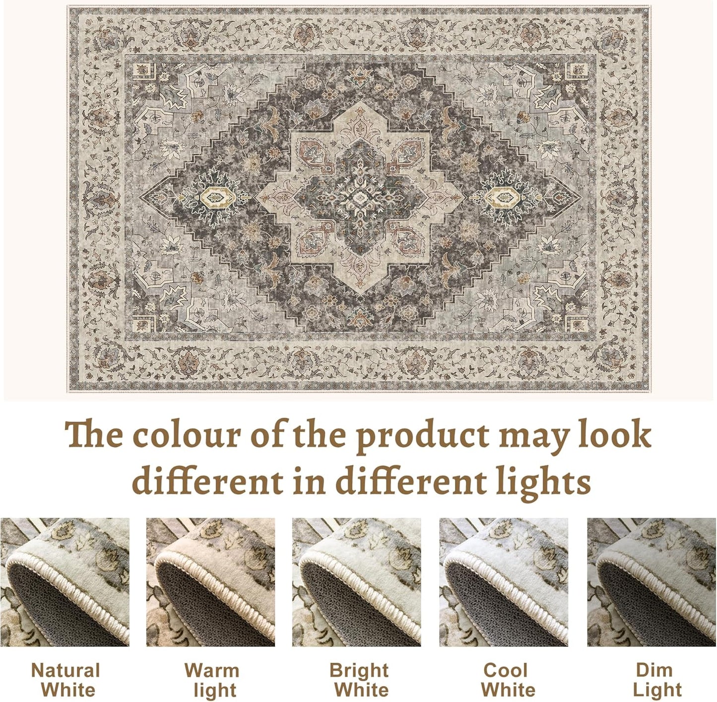 Tangsoo 8x10 Area Rugs for Living Room, 8x10 Washable Rug Vintage Indoor Non Slip Large Area Rugs, Print Distressed Brown/Grey Carpet, Soft Low Pile Foldable Floor for Bedroom Dining Room Dorm