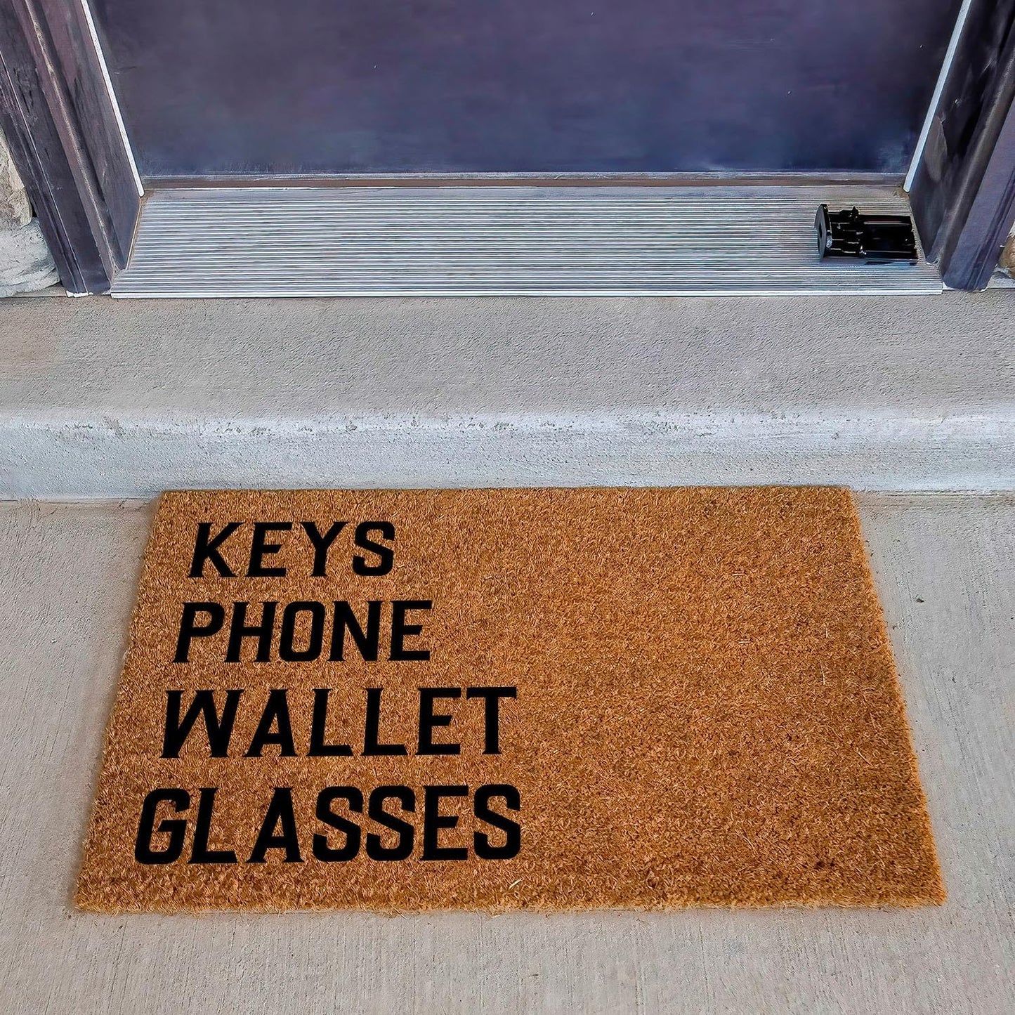 Funny Coir Doormat Keys Phone Wallet Glasses Front Door Mat Entryway Outdoor Mat with Heavy Duty Front Porch Decor Welcome Mats House Warming Gift Doormat Entry Natural Coir Mat 23.7 x 15.7 inch