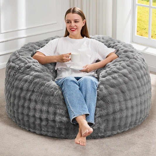 Hobestluk Bean Bag Chairs 3ft Beanbag Chair with Filler Adult Bean Bags with Fluffy & Machine Washable Cover, Giant Bean Bag Chairs for Adults (Grey, 3FT-36" x 36" x 22")
