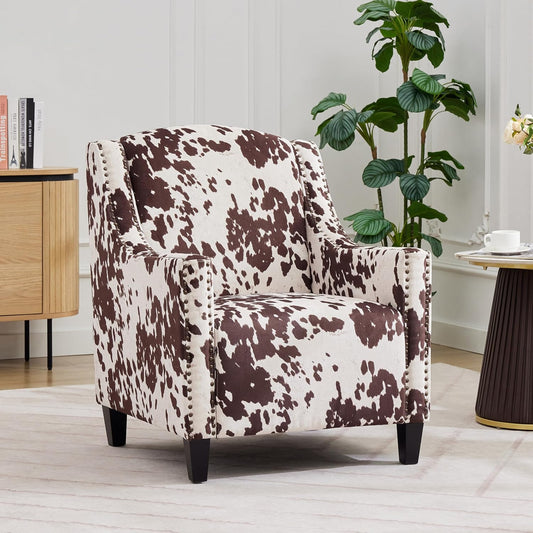 Ball & Cast Upholstered Arm Chair,Classic American Style Flower Design Fabric Dining Chair,Comfy Accent Chair w/Nailhead Trim & Wooden Legs,Seating Furniture for Bedroom,Apartment,Brown+White