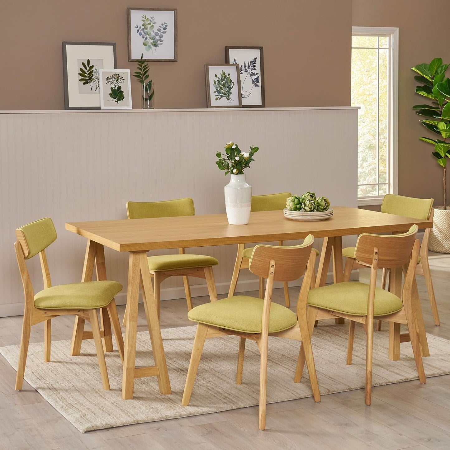 Christopher Knight Home Rachel Mid-Century Modern 7 Piece Dining Set with A-Frame Table, Green Tea + Natural Oak