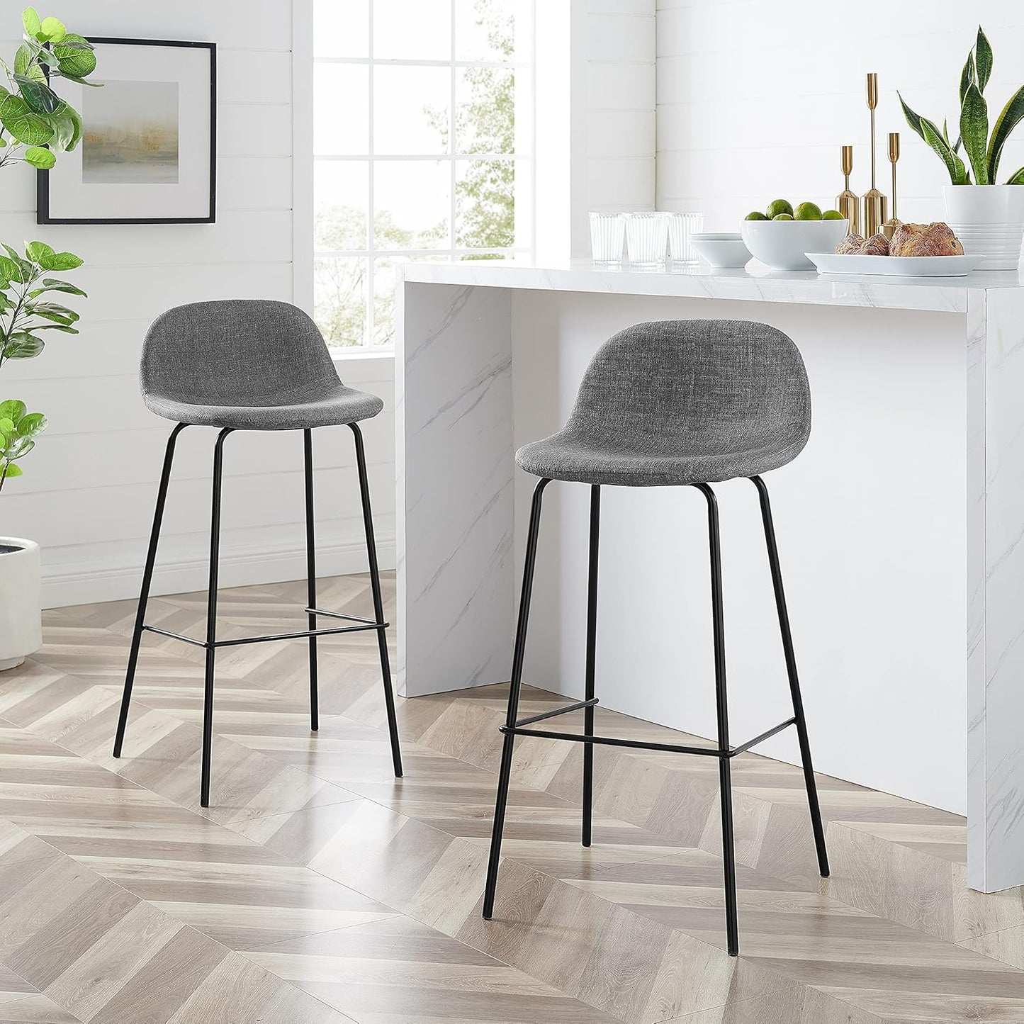 Crosley Furniture Riley Upholstered Seat Bar Stools Set of 2, Gray/Matte Black
