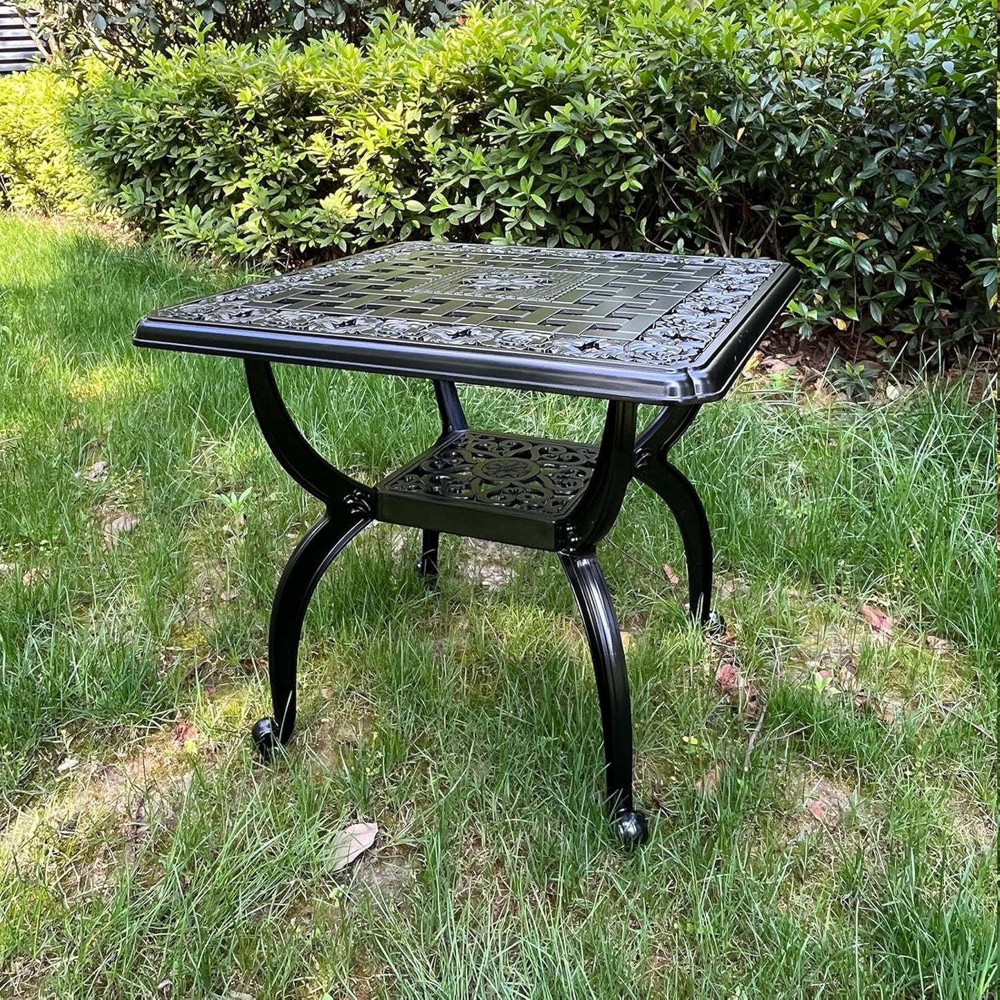 Cast Aluminum Outdoor Side Table,Small Patio Table,Outdoor Coffee Tables for Patio,Garden,Balcony, for All Weather (Black, Square)