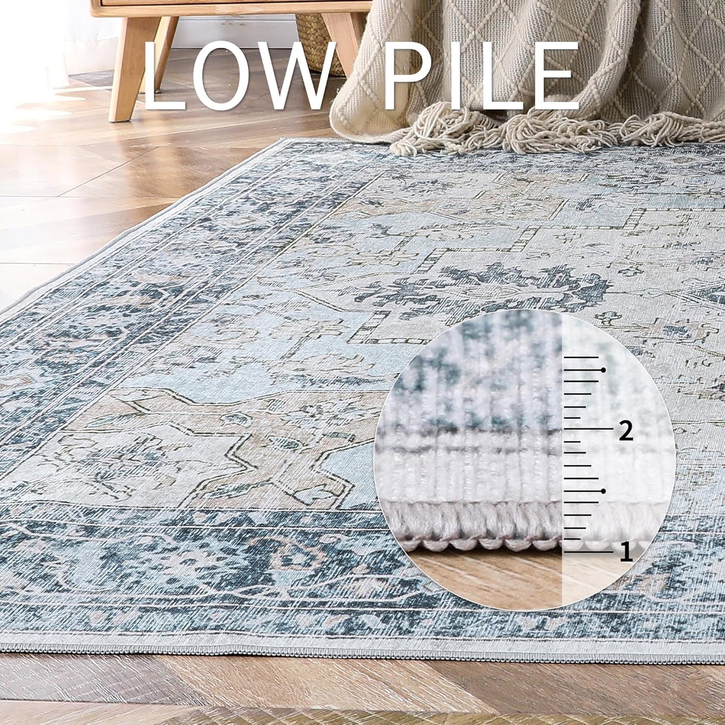 GENIMO Runner Rug 2'6''x8, Non Slip Vintage Hallway Runner Rugs, Low Pile Lightweight Machine Washable Mat for Hallway, Entryway, Bedroom, Kitchen and Corridor, Blue