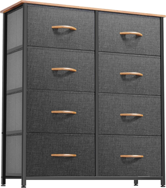 DWVO Dresser for Bedroom, Fabric Dresser with 8 Drawers, Tall Double Drawer Chest of Drawers for Closet, Living Room, Sturdy Steel Frame, Wooden Top, Easy Pull Handle
