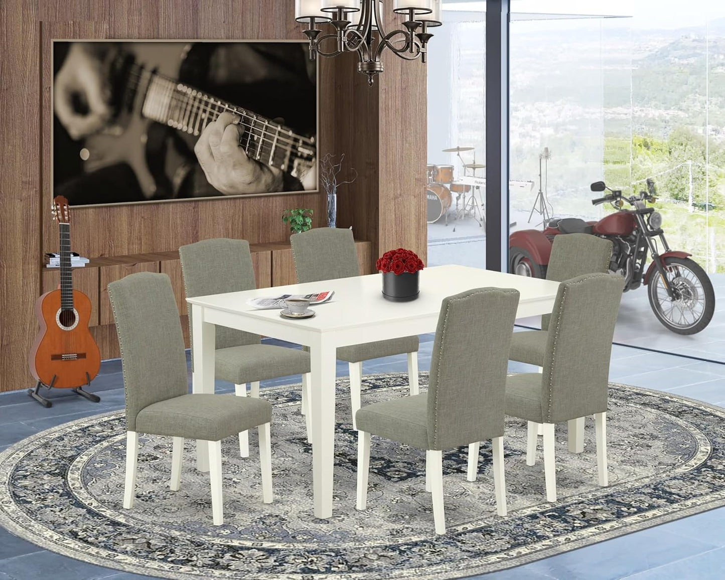 East West Furniture CAEN7-LWH-06 7 Piece Dining Room Furniture Set Consist of a Rectangle Dining Table and 6 Dark Shitake Linen Fabric Parsons Chairs, 36x60 Inch, Linen White