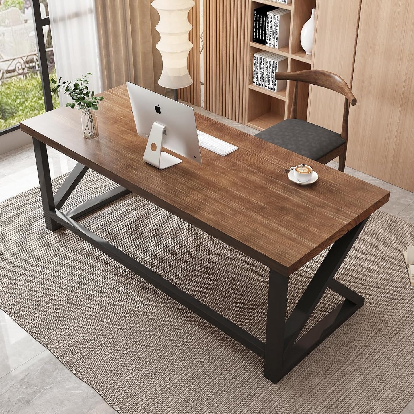 Solid Wood Computer Desk 55-inch Large Office Desk Home Simple Modern Long Desk Study Writing Desk Dining Table for Home Office