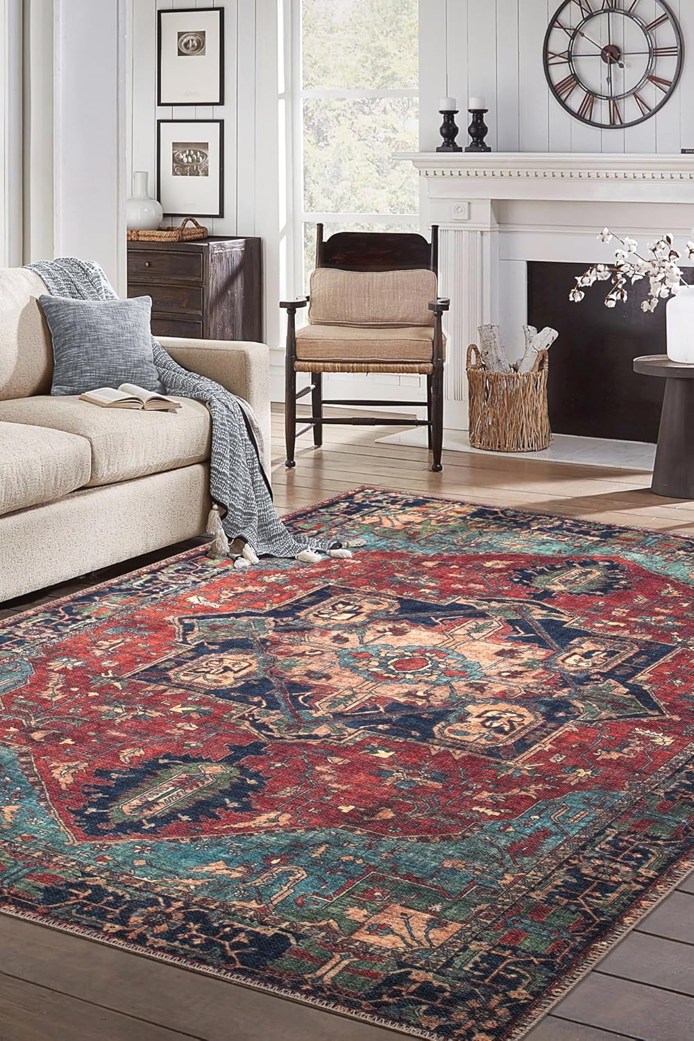Keen Home Design 6x9 Rug - Machine Washable Area Rug with Non-Slip Backing, Ideal for Living Room, Dining Room, Bedroom - Vintage, Easy Clean, Durable, Low Pile Rug - (6' x 9')