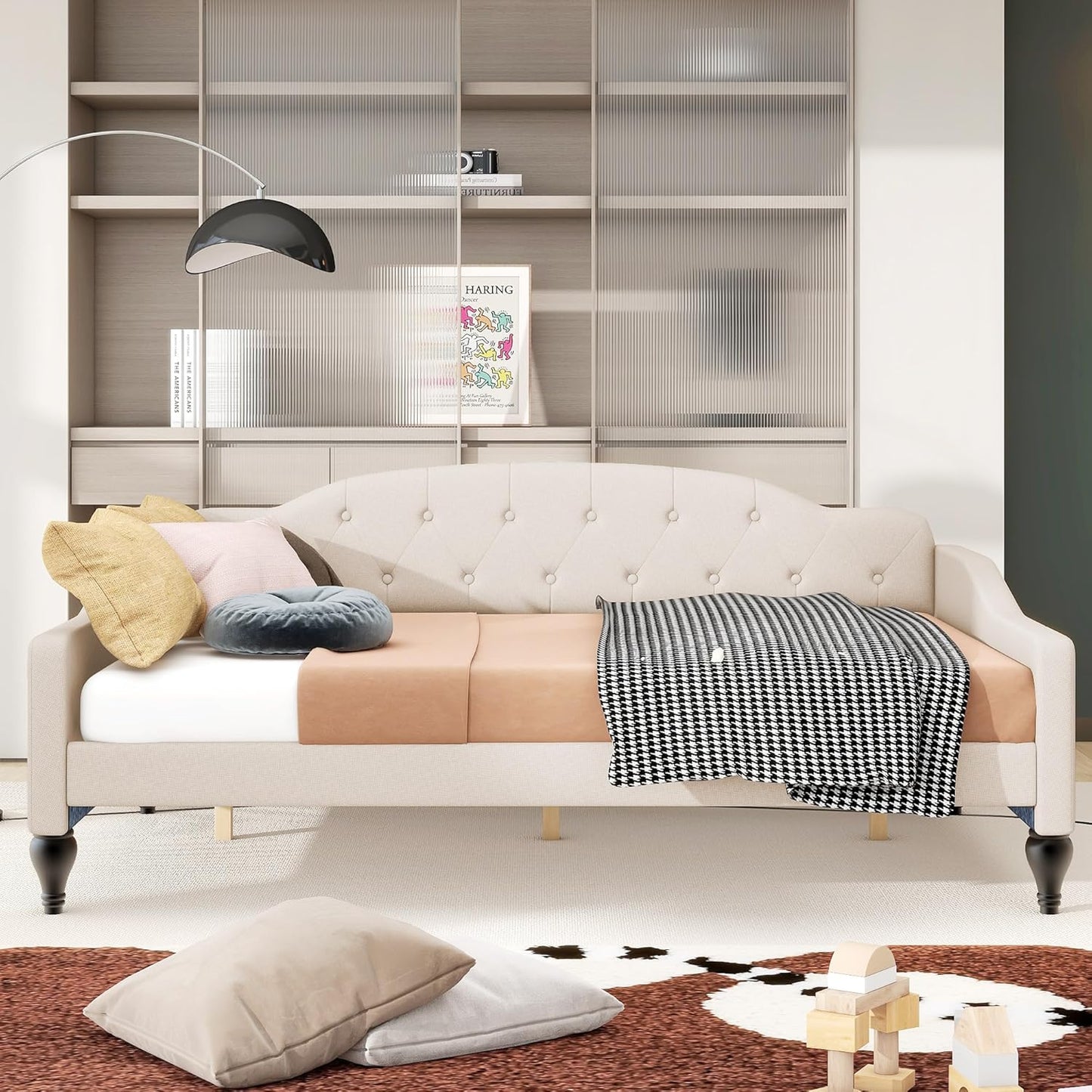 Full Size Upholstered Tufted Daybed,Linen Sofa Bed,Easy Assemble & No Box Spring Needed,Perfect for Small Space,Bedroom,Livingroom,Guest Room, Beige