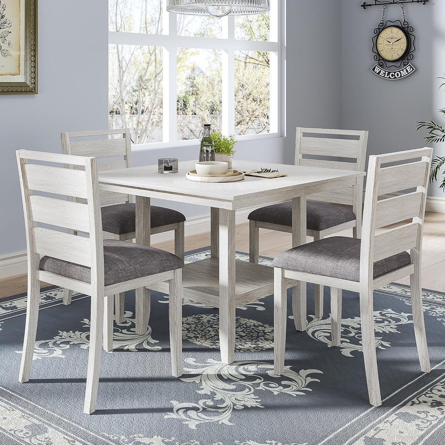 Solid Wood Dining Table, Part of Dining Table Set- Mix and Match Table, Chair, and Bench Sold Separately for Dining Room, Kitchen, Grey