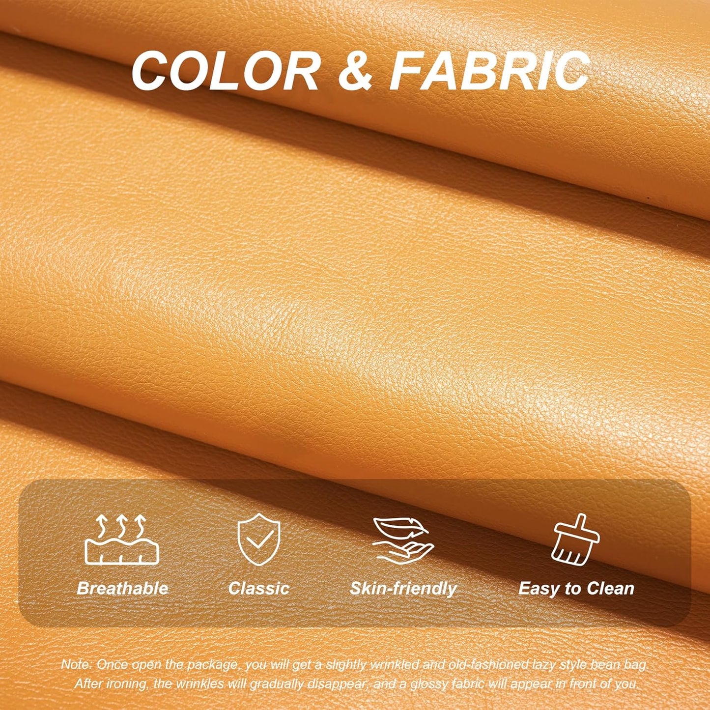 Hobestluk Giant Bean Bag Chair Lazy Floor Sofa, Memory Foam Fireside Sofa for Adults, Big Beanbag Faux Leather Armless Chair for Living Room Bedroom Dorm Office (Yellow, Single)