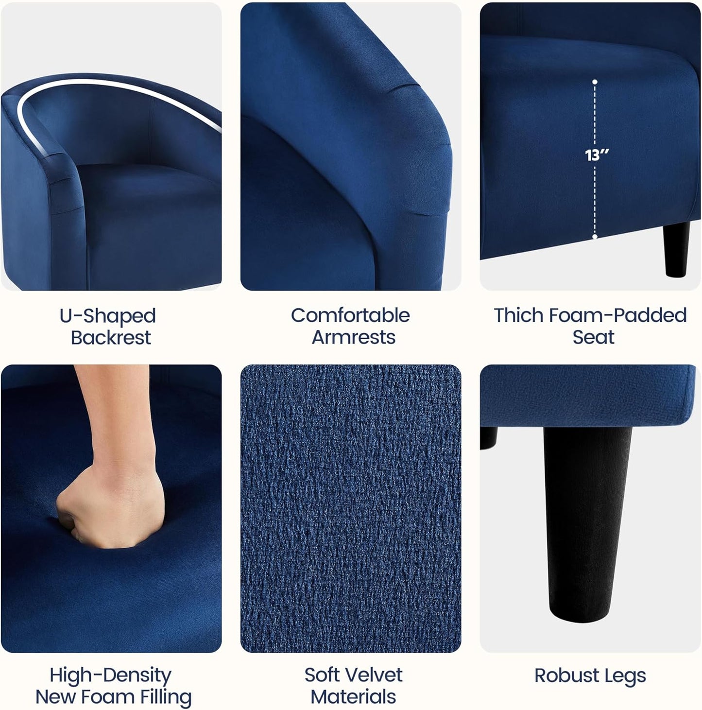 Yaheetech Velvet Club Chair, Modern Tufted Accent Chair with Armrest, Upholstered Barrel Chair with Solid Legs for Living Room/Bedroom/Study/Waiting Room, Navy Blue