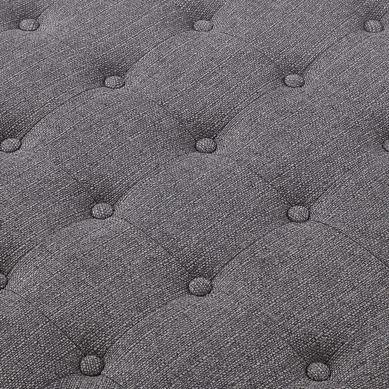 24KF Large Round Upholstered Tufted Linen Ottoman Coffee Table, Large Footrest Ottoman with Wood Shelf Storage-Granite