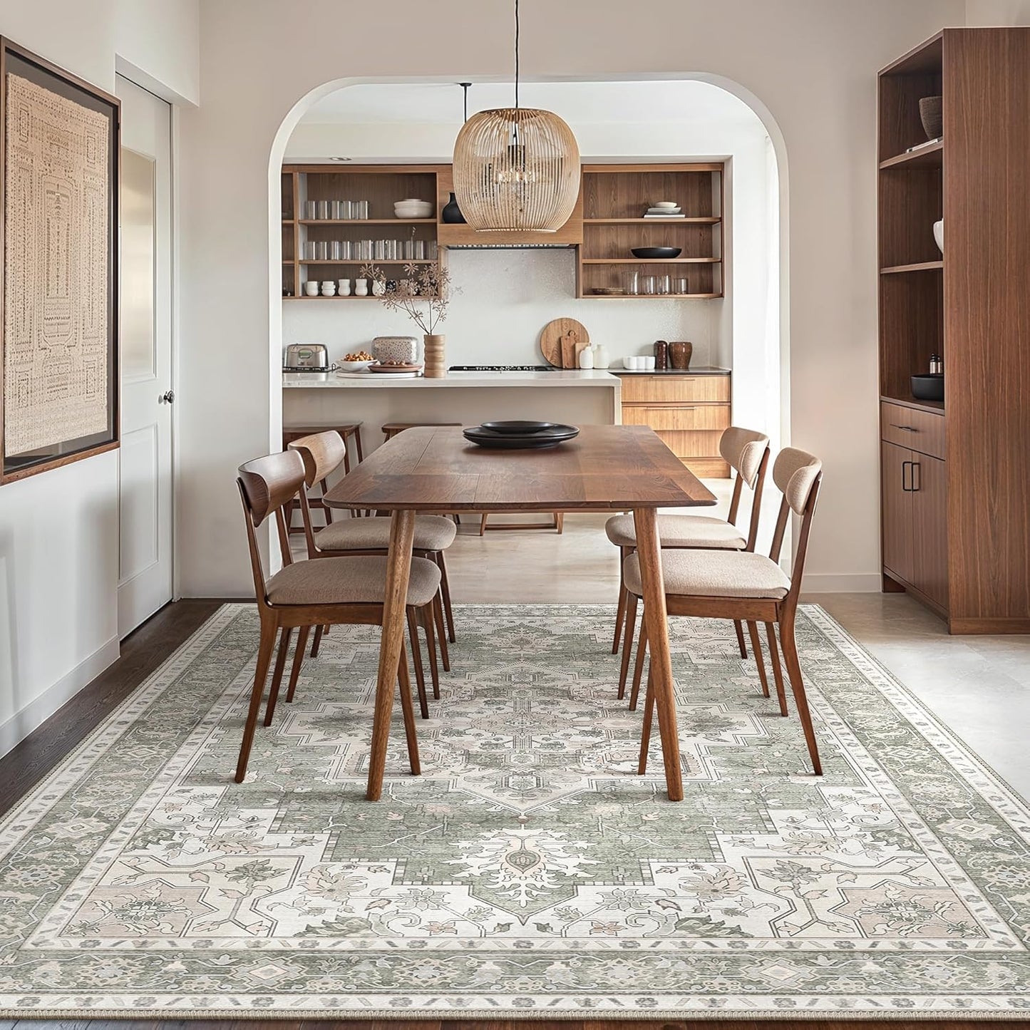 GENIMO 5x7 Area Rugs for Living Room, Machine Washable Non Slip Vintage Rugs, Low Pile Lightweight Chenille Print Rug for Bedroom, Dining Room, Home Office, Moonlight