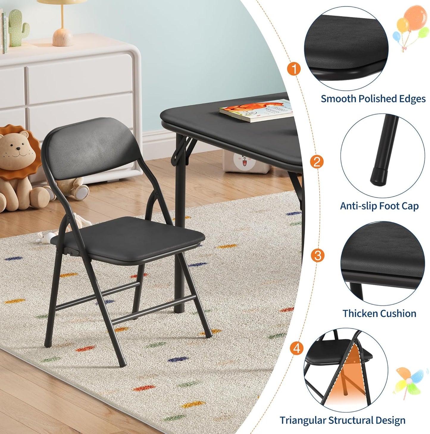 IDEALHOUSE 5 Piece Folding Kids Table and Chairs Set, Children Activity Table and Chairs Set for Dining Room,Daycare,Classrooms