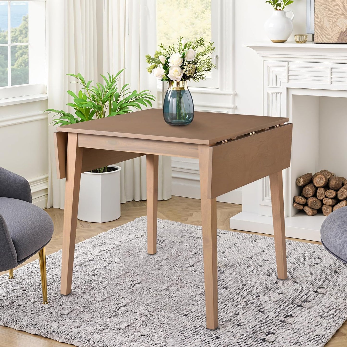 29"- 45" Extendable Dining Table for 2-4, Folding Square Dinner Table Small Kitchen Dining Room Tables with Wood Legs for Small Space, Kitchen, Living Room, Natural