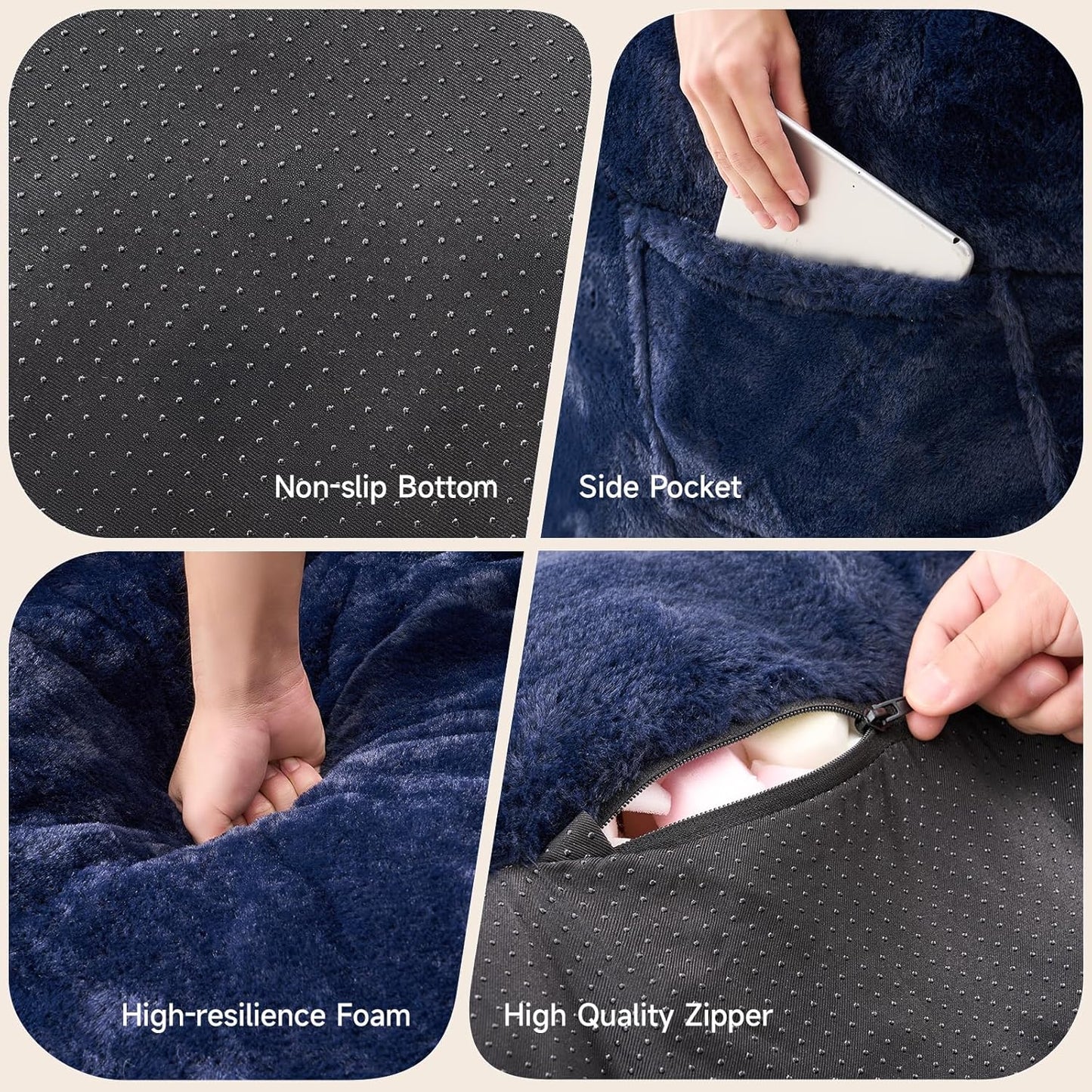 Giant Bean Bag Chairs for Adults with Ottoman, Faux Fur Boneless Chaise Couch Filler with Memory Foam,Large BeanBag Lounge Lazy Floor Sofa Accent Chair for Living Room,Bedroom & Game Rooms