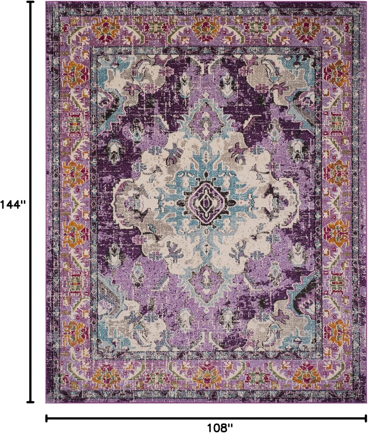 SAFAVIEH Monaco Collection Area Rug - 9' x 12', Violet & Light Blue, Boho Chic Medallion Distressed Design, Non-Shedding & Easy Care, Ideal for High Traffic Areas in Living Room, Bedroom (MNC243L)