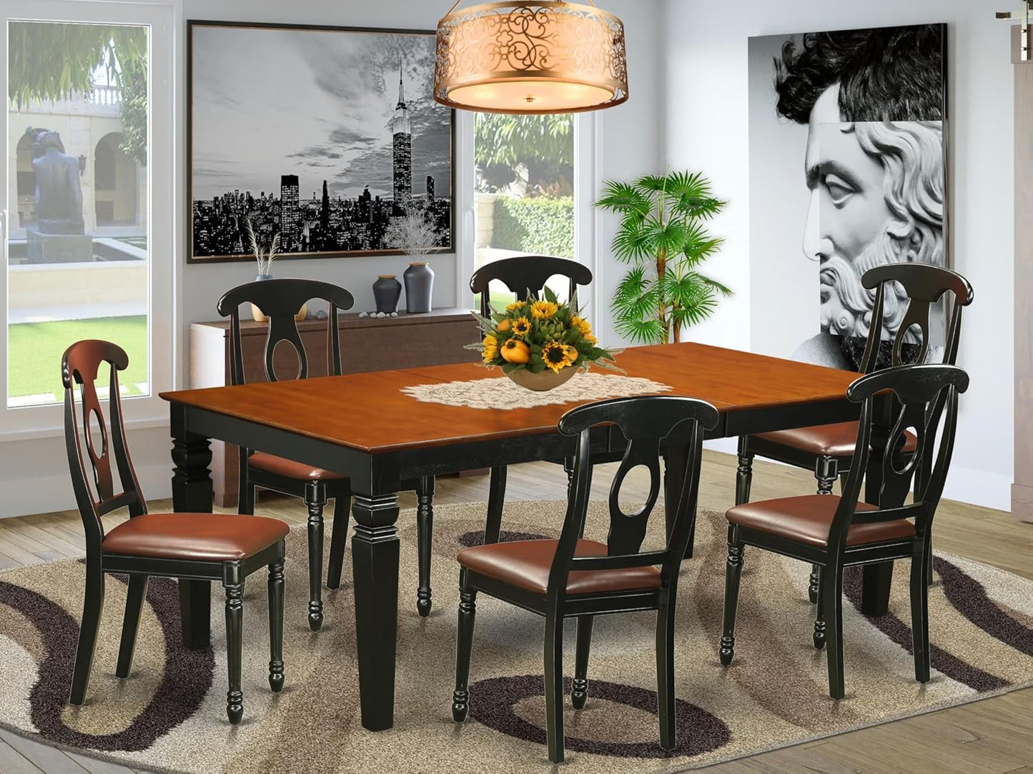 East West Furniture LGKE7-BCH-LC 7 Piece Dining Room Table Set Consist of a Rectangle Kitchen Table with Butterfly Leaf and 6 Faux Leather Upholstered Chairs, 42x84 Inch, Black & Cherry