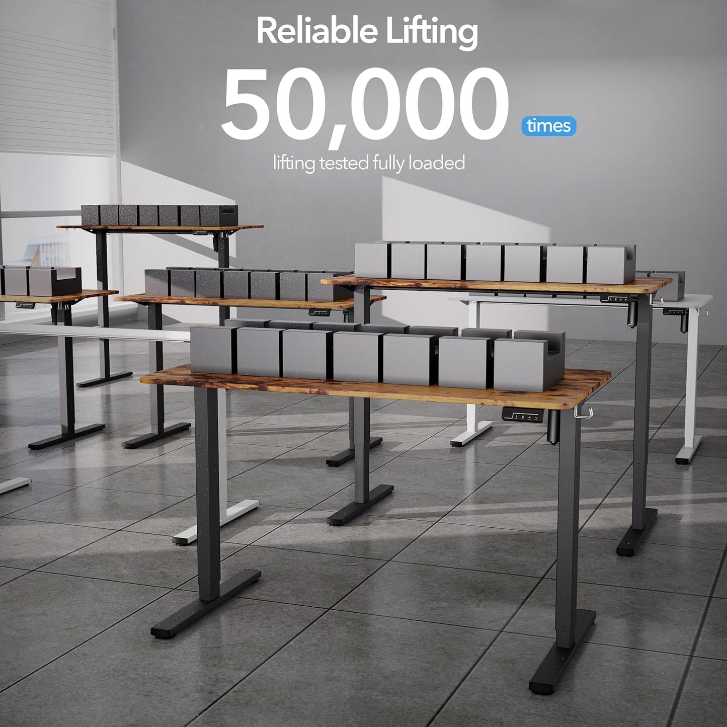 Electric Standing Desk Adjustable Height, 55x24 Inches Sit Stand up Desktop for Home Office, Ergonomic Rising Computer Table with Memory Preset, Rustic Brown