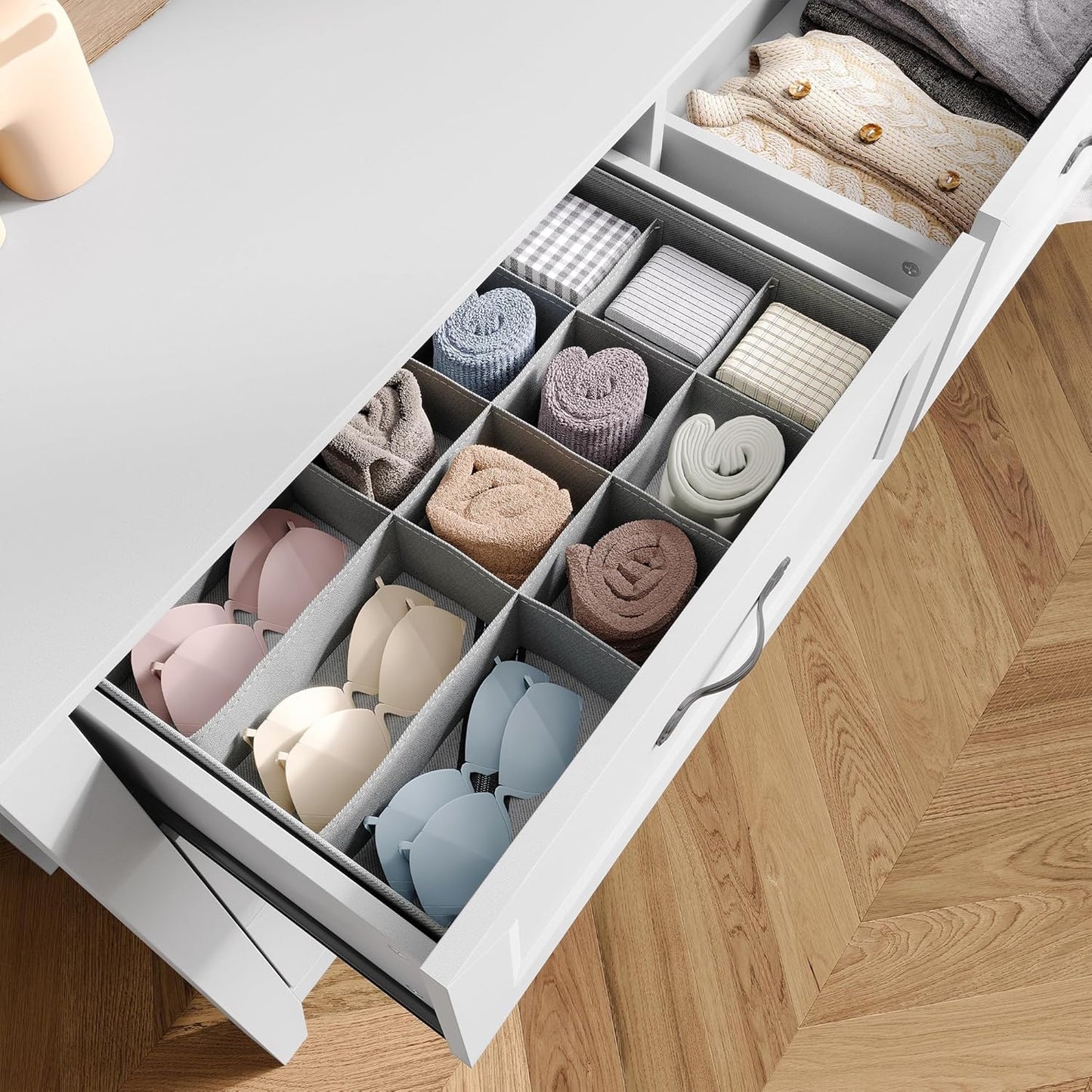 LINSY HOME 6 Drawers Dresser for Bedroom, 47" Wide Wooden Storage Chest with Antique Handles, Modern Farmhouse Dresser TV Stand with Wood Legs for Closet, Living Room, Hallway, White