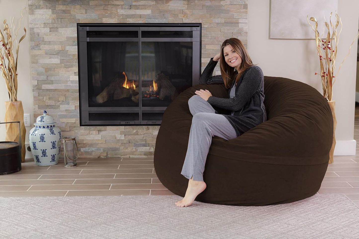 Chill Sack Bean Bag Chair - 5' Giant Memory Foam Lounge Chair with Soft Microfiber Cover – Cozy Furniture for Living Room, Dorm, & Kids' Rooms – Comfortable 5 Ft, Pebble Lounge Sofa, Brown