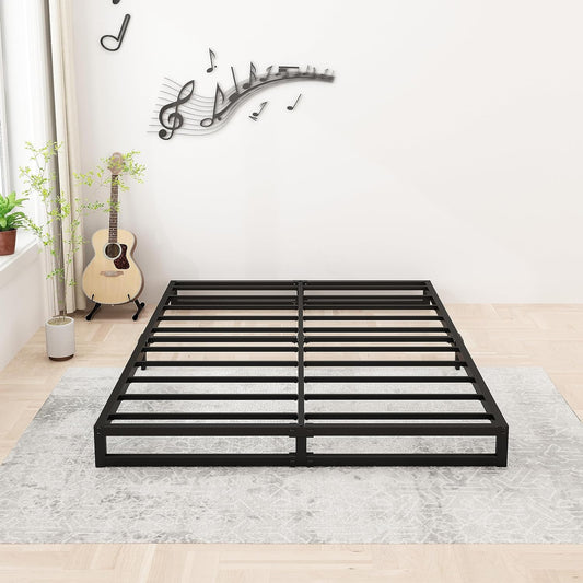 6 Inch Bed Frame Queen Size Heavy Duty Steel Slat Support Metal Platform Queen Bed Frame No Box Spring Needed, Easy Assembly, Black