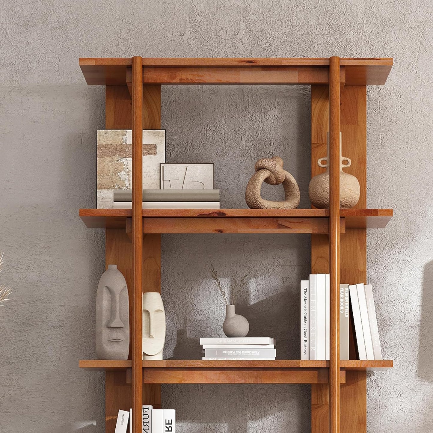 Christopher Knight Home Milio Modern 4 Shelf Bookcase, Acacia Solid Wood Book Organizer with Non-Slip Foot Pads, Sturdy Open Storage Shelf, Big Book Shelf, Floor Standing Unit, 70.20'' Height, Teak