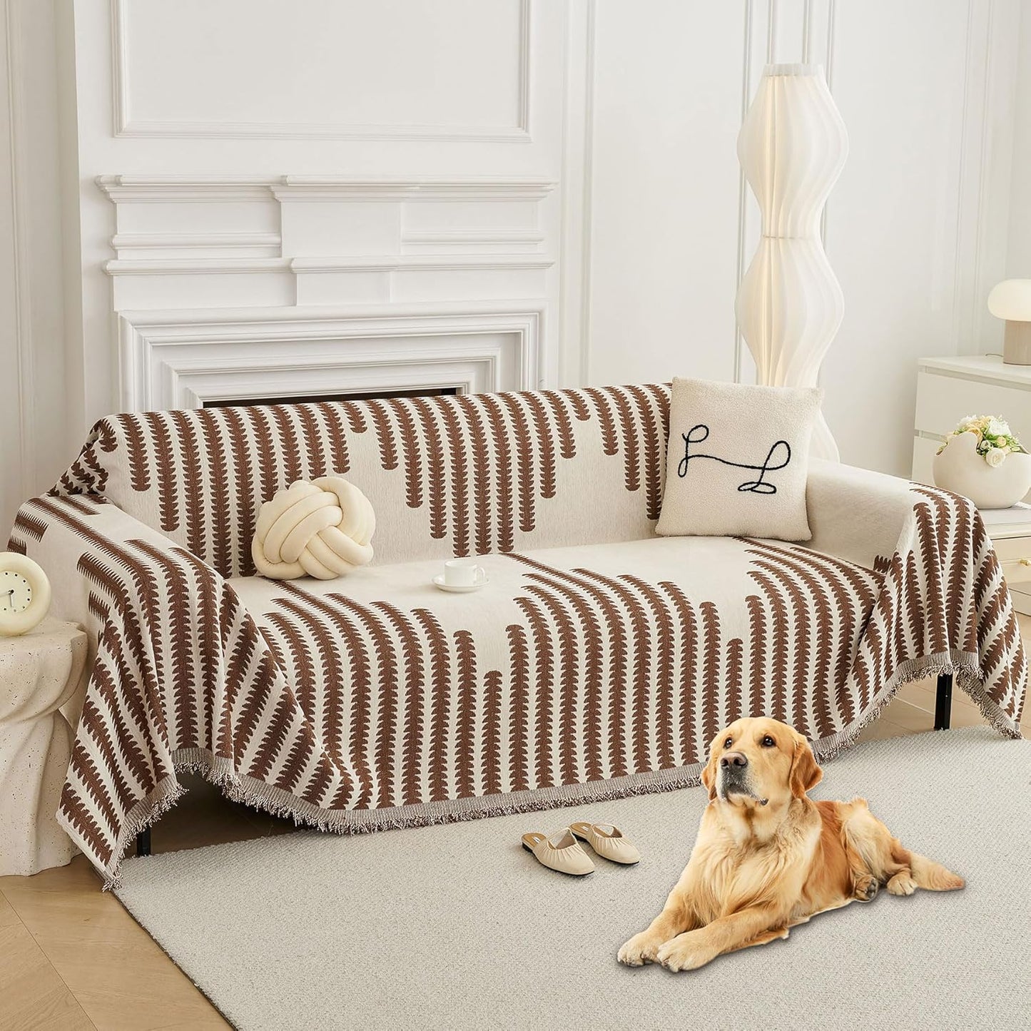HAOMAIJIA Boho Sofa Covers Couch Covers for 3 Cushion Couch Sofa Pet Friendly Soft Thick Non Slip Couch Cover for Dogs Washable Sectional Couch Covers L Shape Furniture Protector (Brown, 71"x118")