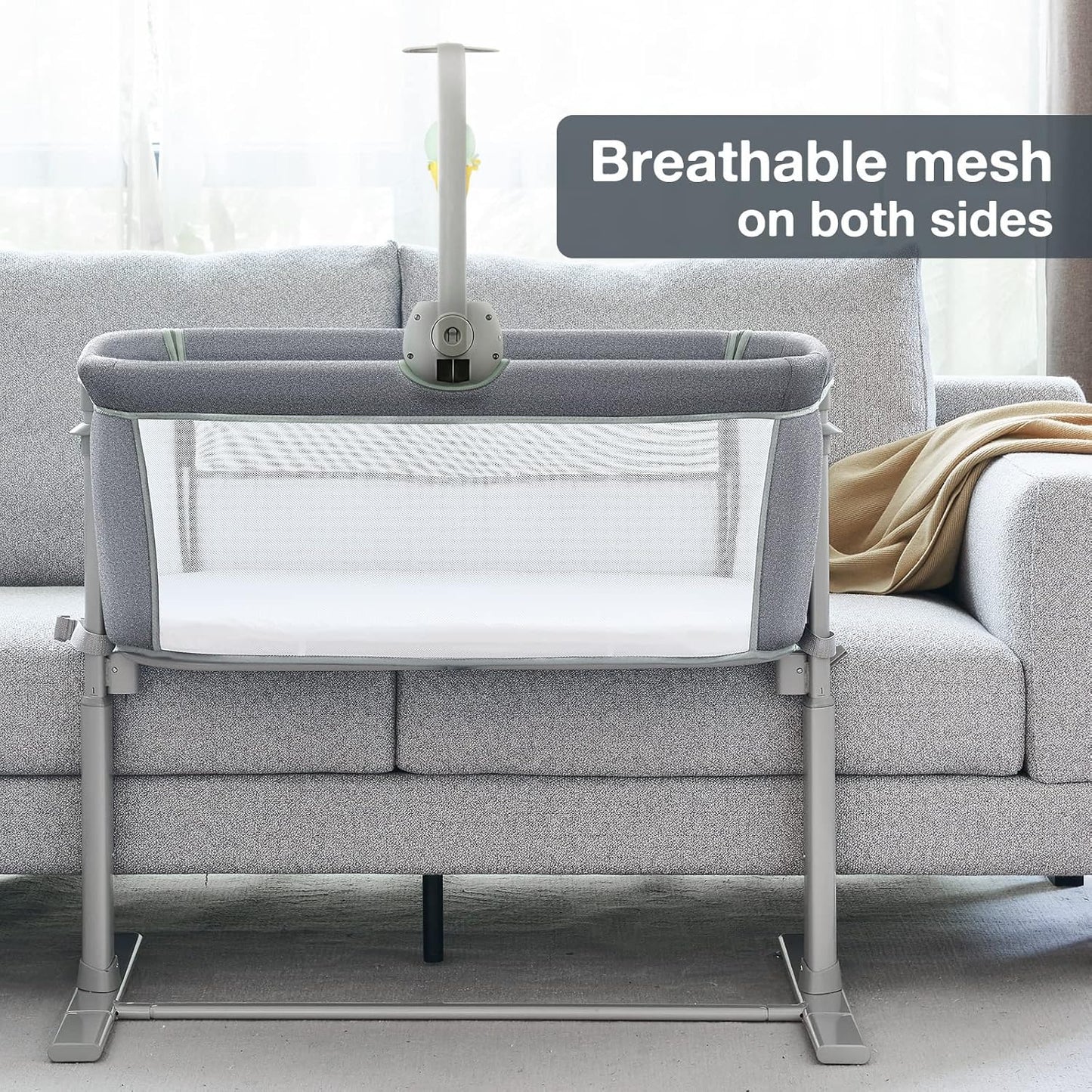 RONBEI Baby Bassinet Bedside Sleeper, Easy to Assemble Bassinets for Baby/Infants, Height Adjustable Bedside Bassinet for Newborn Baby