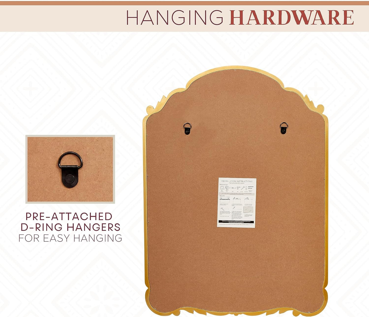 English Estate Carved Arch Wood Wall Mirror, Mirror for Entryway, Living Room, Bathroom, Antique Gold, 22x30