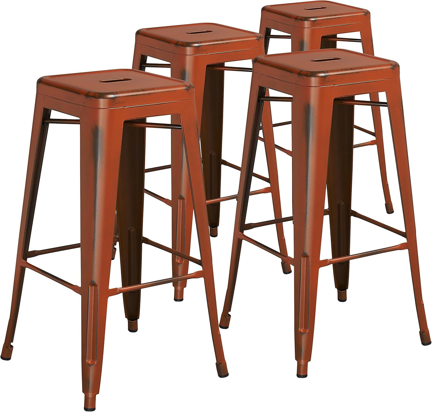 Flash Furniture Kai Commercial Grade 4 Pack 30" High Backless Distressed Orange Metal Indoor-Outdoor Barstool