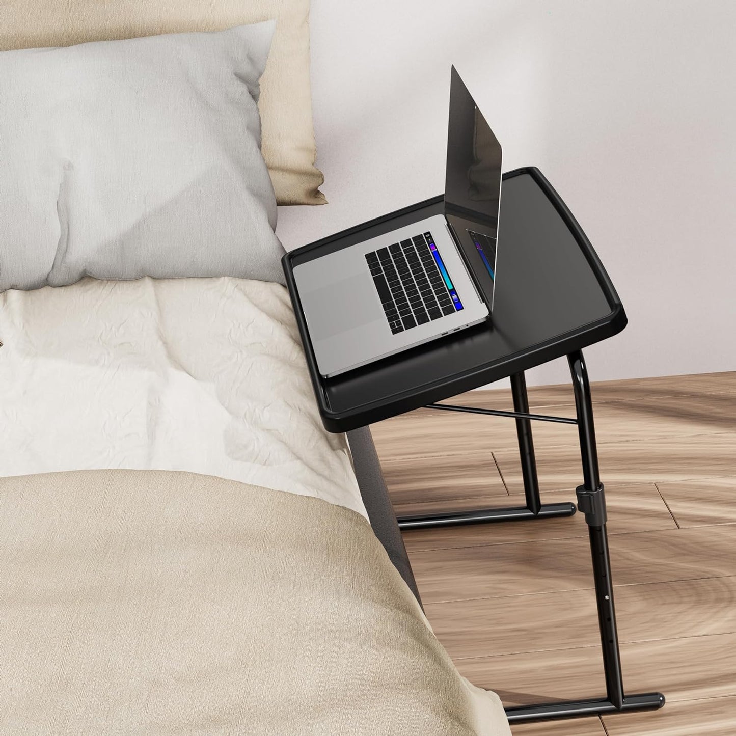 Max TV Tray Table, Allpop Adjustable Large TV Tray for Eating, Folding Dinner Laptop Table on Couch & Bed with 6 Heights & 3 Tilt Angles, Black