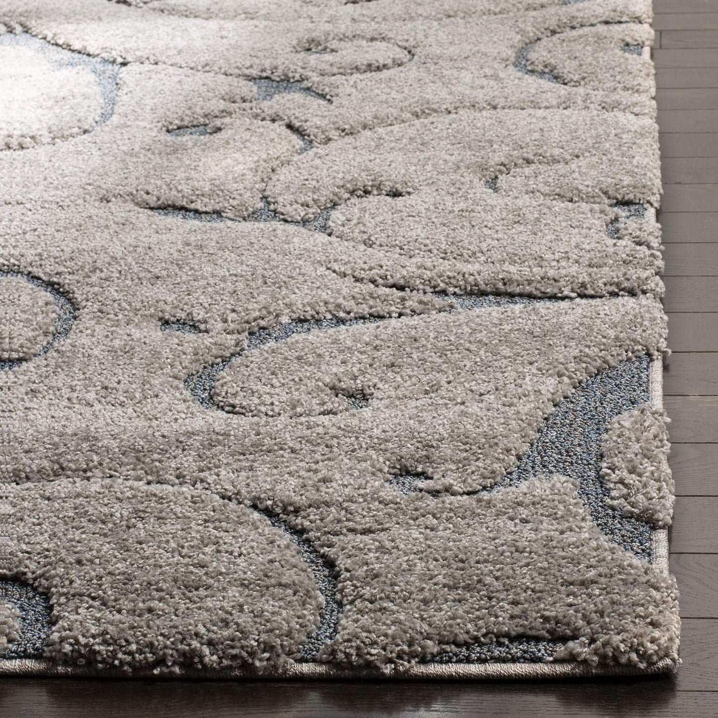 SAFAVIEH Florida Shag Collection Area Rug - 8'6" x 12', Grey & Light Blue, Scroll Design, Non-Shedding & Easy Care, 1.2-inch Thick Ideal for High Traffic Areas in Living Room, Bedroom (SG455-1160)