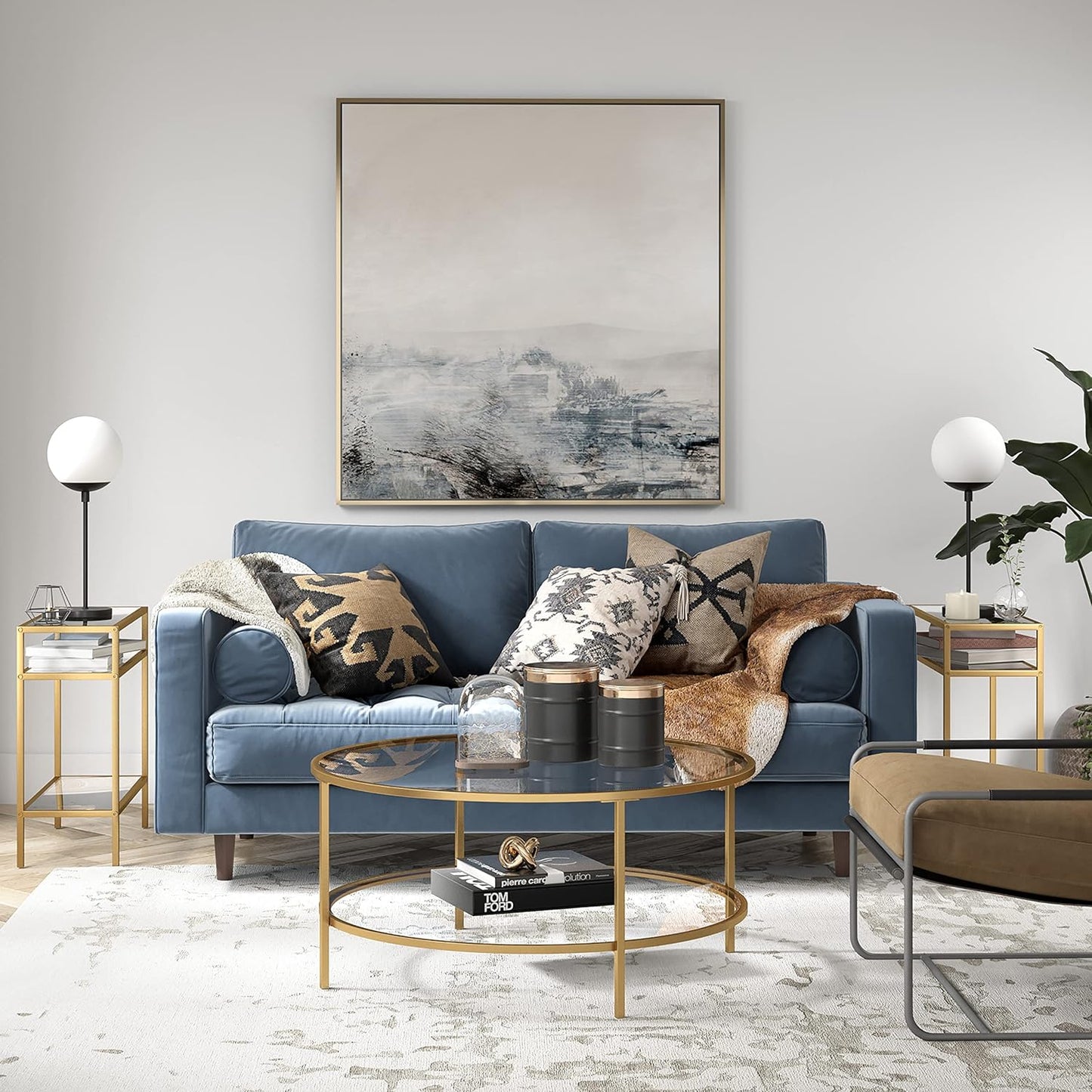 Henn&Hart Sivil Side Table, 24" Wide, Gold