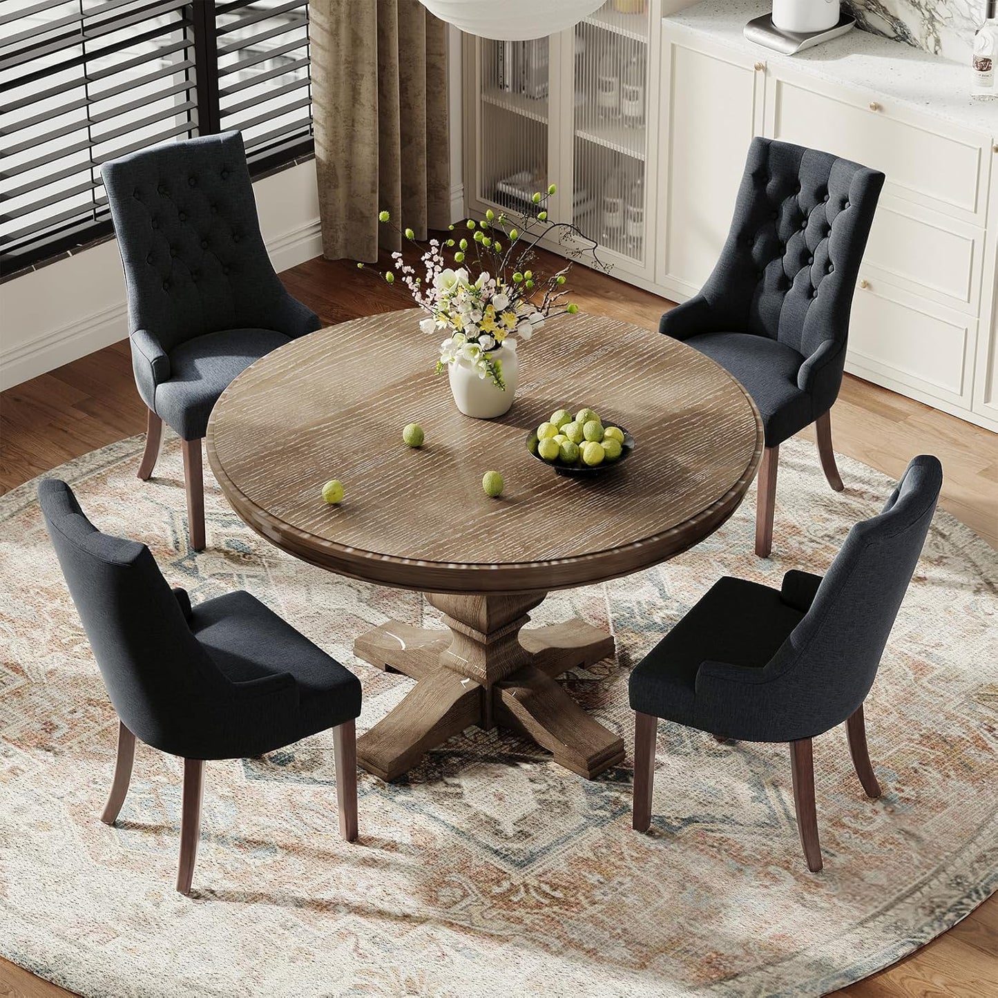 COLAMY Wingback Upholstered Side Dining Room Chairs Set of 4, Fabric Dining Chairs with Tufted Button, Living Room Chairs for Home Kitchen, Black