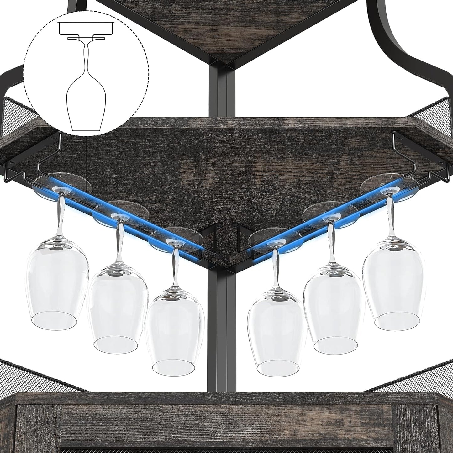 GarveeHome Corner Wine Bar Rack Cabinet with Detachable Wine Rack, Home Bar Cabinet with Barn Door and Adjustable Shelf, Wine Bar Cabinet and Buffet Cabinet with Mesh Door, Fire Wood