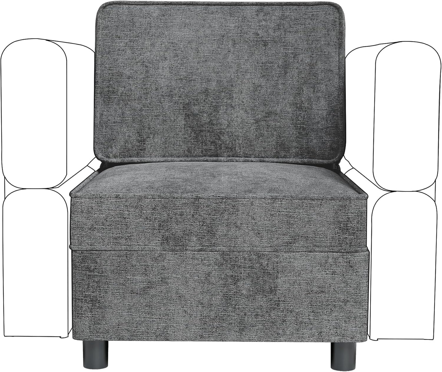 GAOMON Chenille Single Seater, Middle Modular with Storage for Modular Sectional Sofa, 90°-180° Adjustable Backrest, Single Sofa for Sectional Sleeper Sofa, Gray