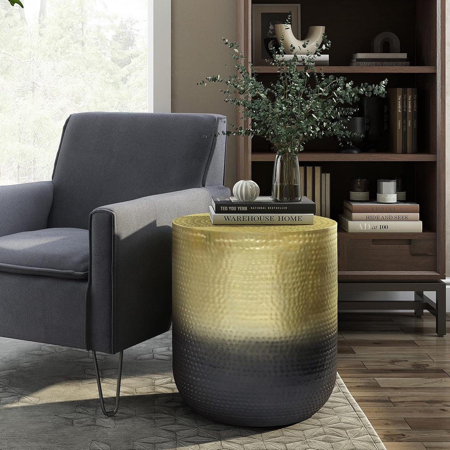 SIMPLIHOME Nova Boho 19 Inch Wide Metal Side Table in Gold Ombre, Fully Assembled, For the Living Room and Bedroom