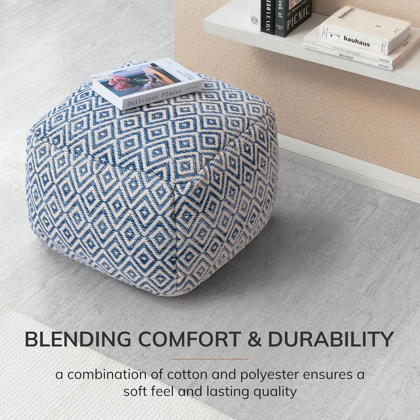 Anji Mountain 22"x22"x16" Handmade & Handcrafted Ottoman Pouf Comfortable Pouf Ottoman Foot Rest & Home Décor Accent for Living Room, Bedroom, Nursery, Kids Room, Patio