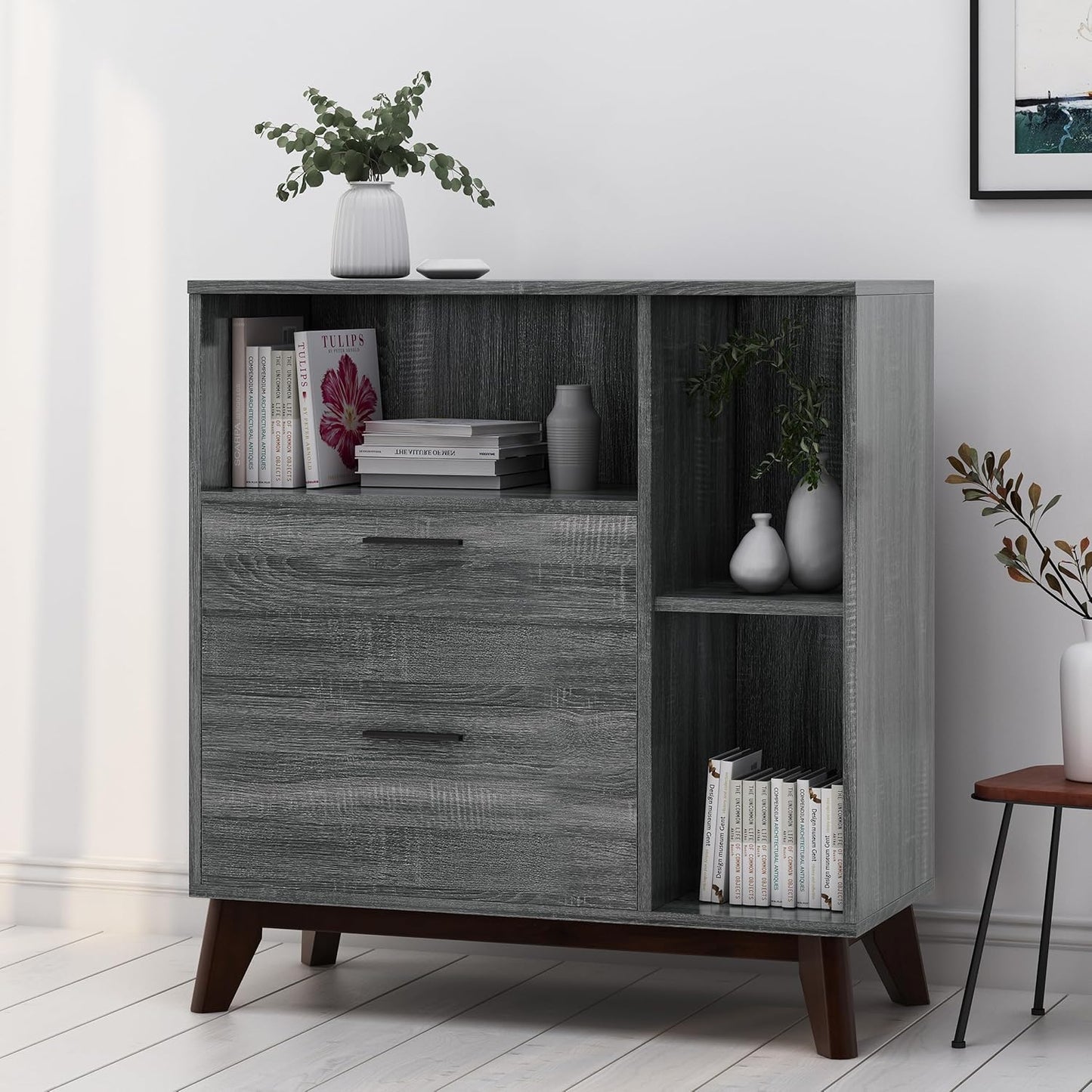 Merax Sideboard Buffet Accent Storage Cabinet with Two Drawers for Living Room, Entryway, Kitchen or Hallway, Grey