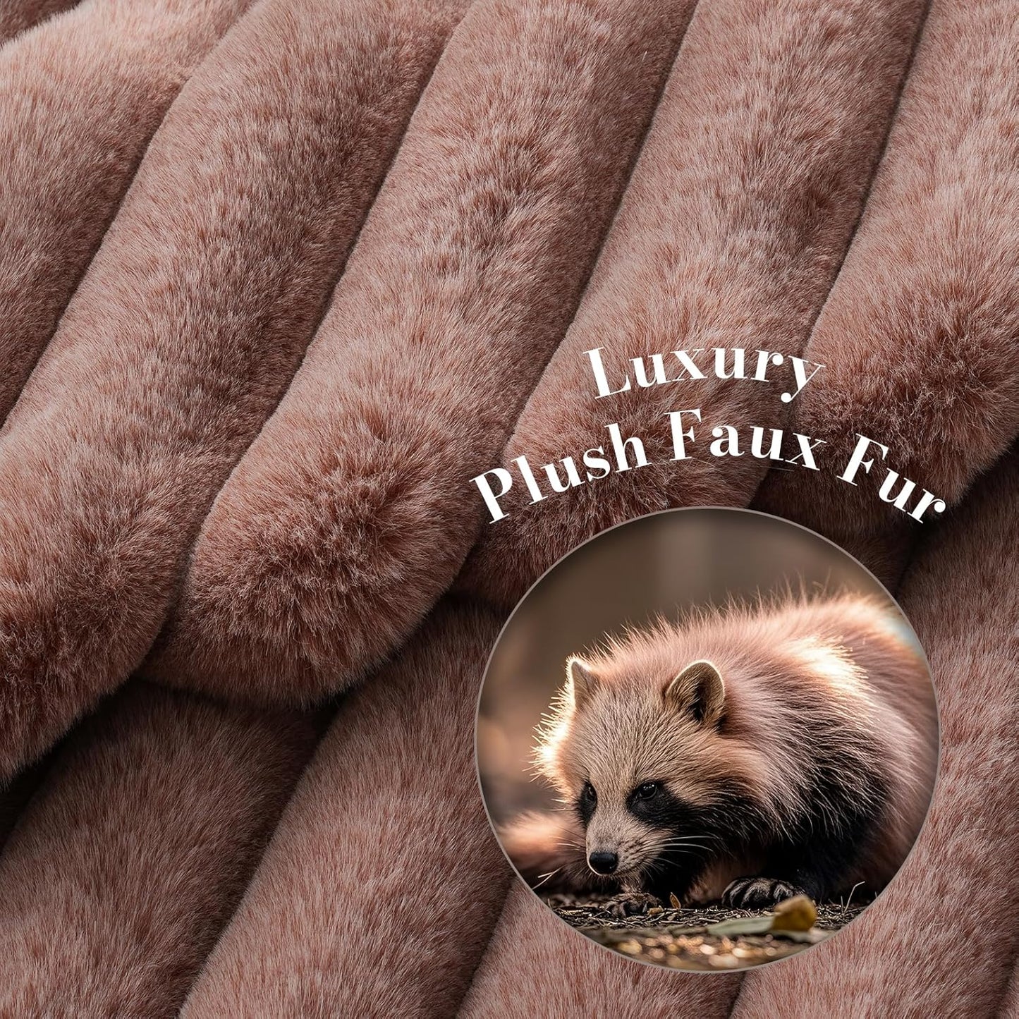 Amélie Home Faux Fur Throw Blanket for Couch, Ultra Cozy Fuzzy Fluffy Fur Luxurious Soft Striped Plush Gift Blankets for Family Sofa Chair Bed Living Room Bedroom, 60"x80", Ionic Fox Brown