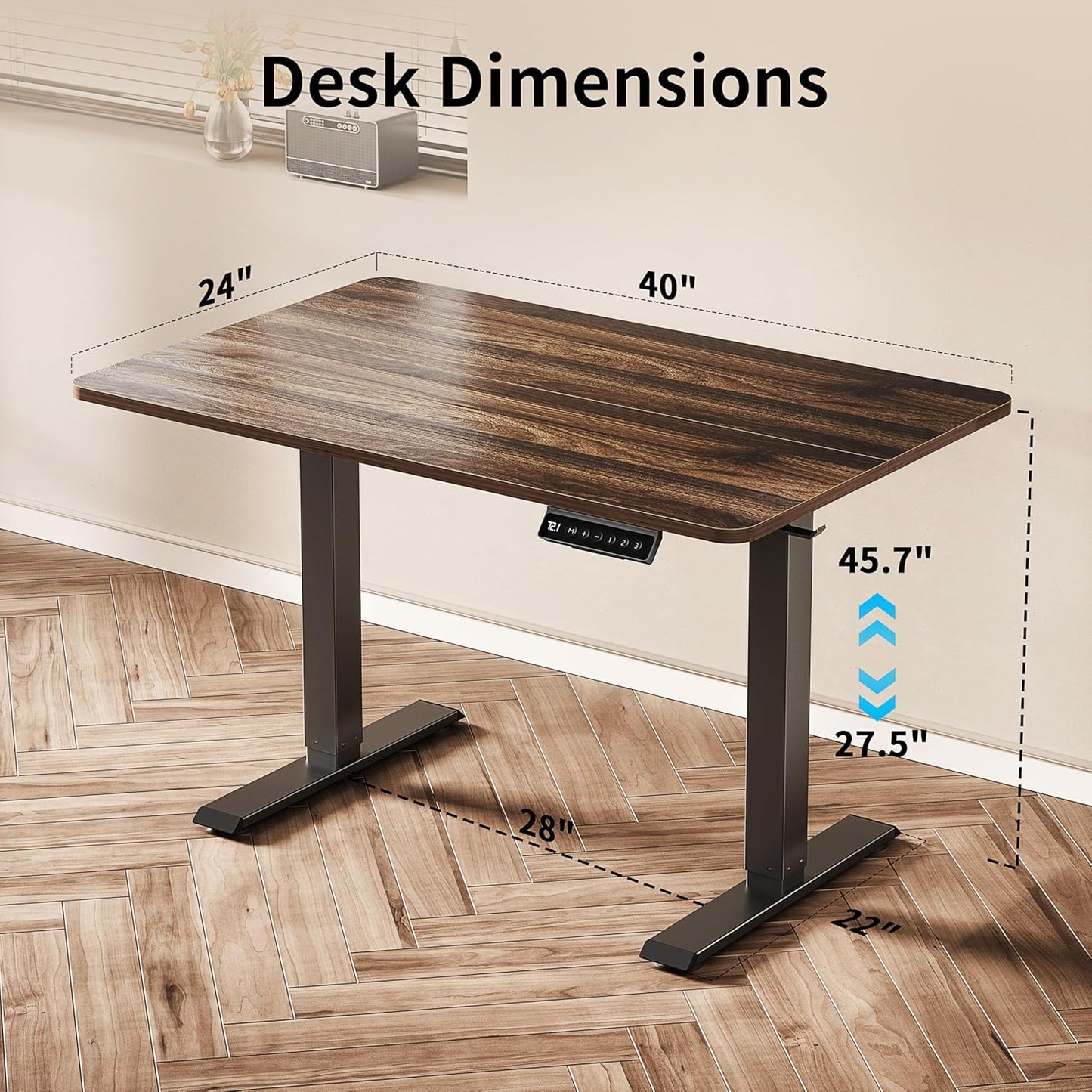 BIZUM 40x24 Inch Electric Standing Desk with Memory Presets, Quiet Motor Height Adjustable Stand Up Desk for Home Office & Gaming, Ergonomic Sit Stand Workstation，Walnut