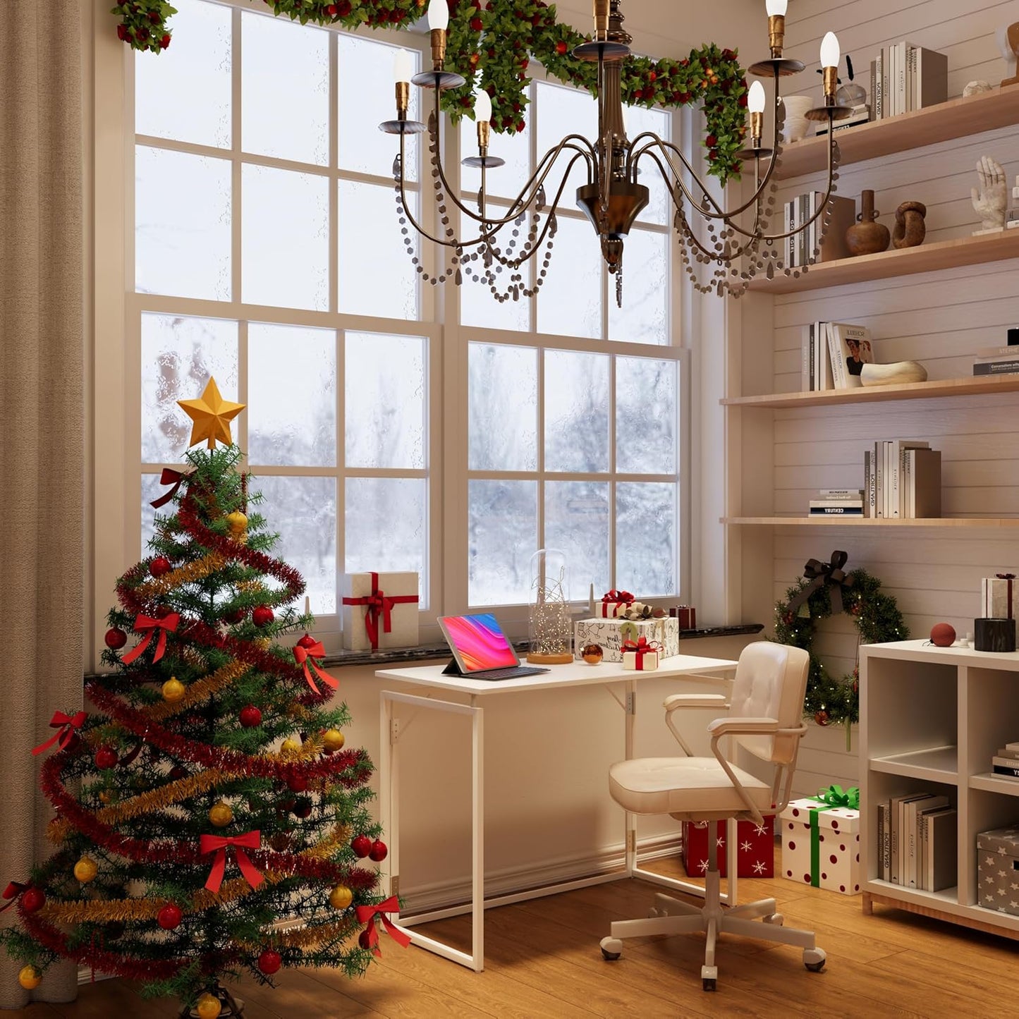 Folding Desk 40 Inch - Small Foldable Desk for Small Space Minimalist, Space Saving Collapsible Compact Desk Portable Table for Craft, Writing, Study and Work (No Assembly Required)