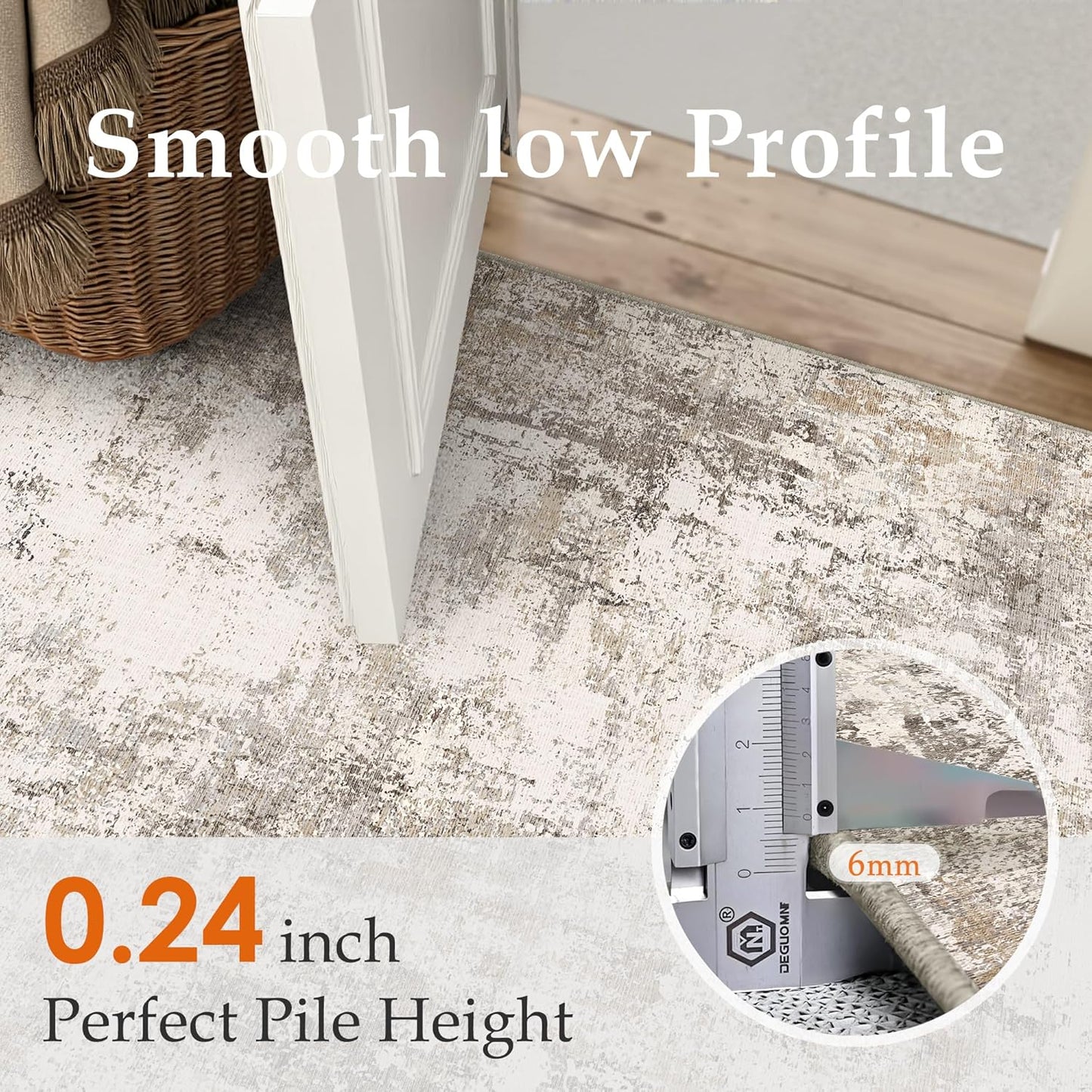 6x6 Washable Round Rug Brown Grey Neutral Abstract Living Room Bedroom Area Rug Non Slip Soft Low Pile Indoor Floor Carpet for Office Dining Room Kitchen Entryway