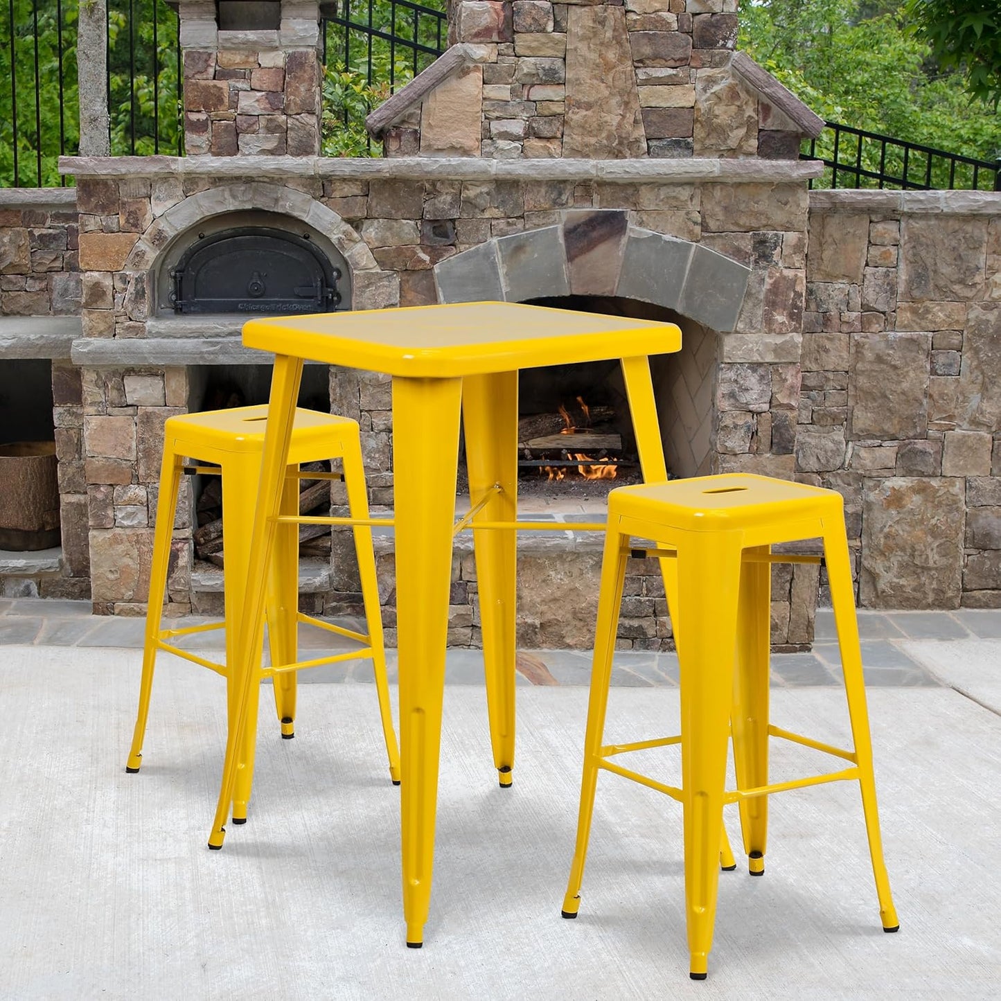 Flash Furniture Lily 4 Pack Commercial Grade 30" High Backless Yellow Metal Indoor-Outdoor Barstool with Square Seat