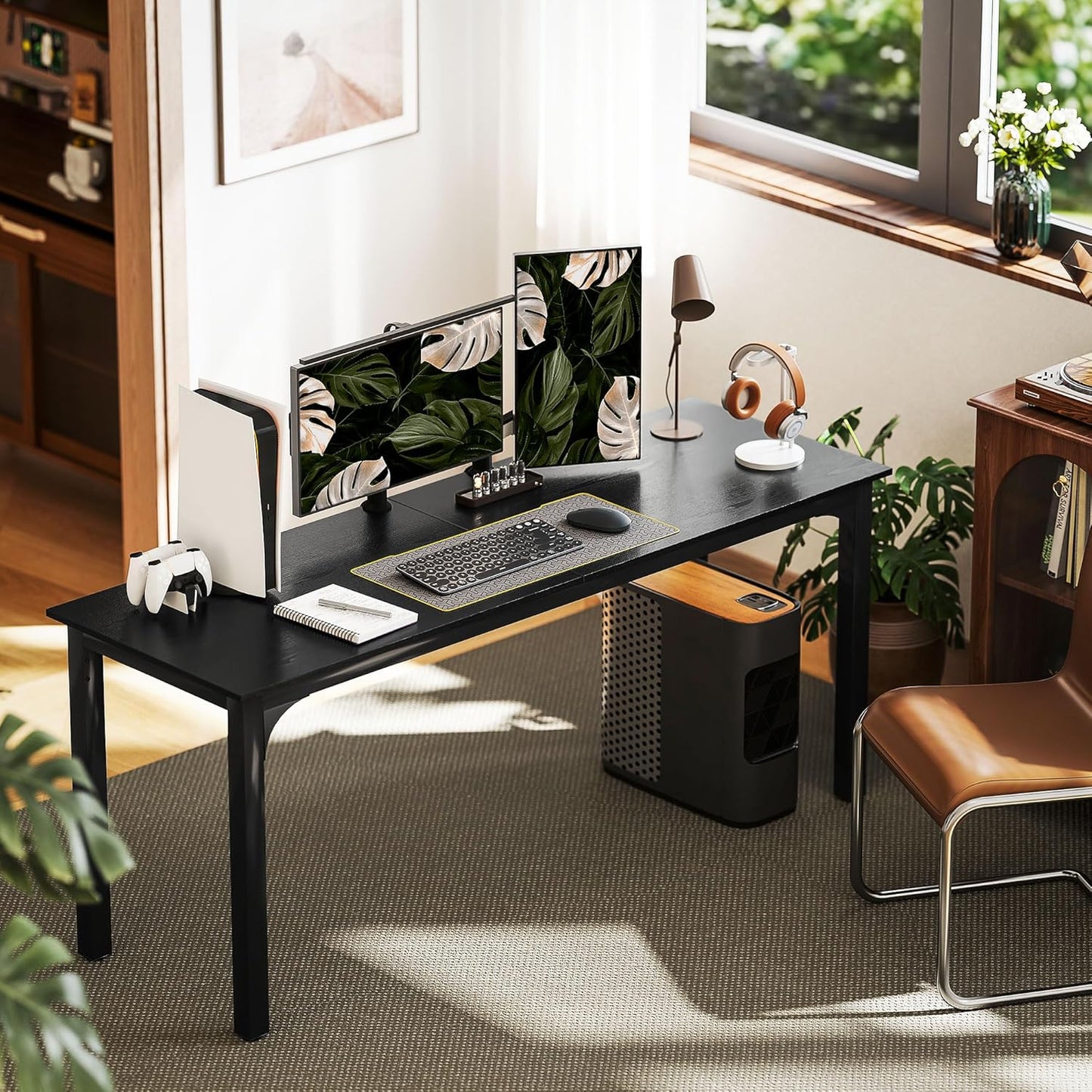 HOMCOM Modern Simple Large Computer Desk, 71" Long Home Office Desk for Two Person, Multi-Purpose Computer Table for Home Office Study, Black