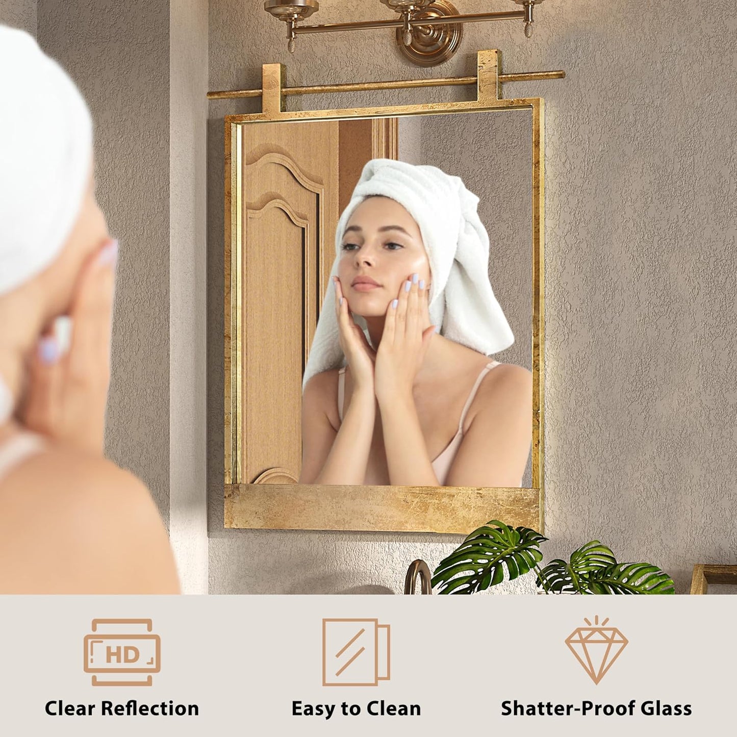 16x24 Inch Rectangle Bathroom Vanity Mirror for Wall Mounted Over Sink Farmhouse Rustic Matte Brushed Gold Barn Door Mirrors Foyer Entryway Decor