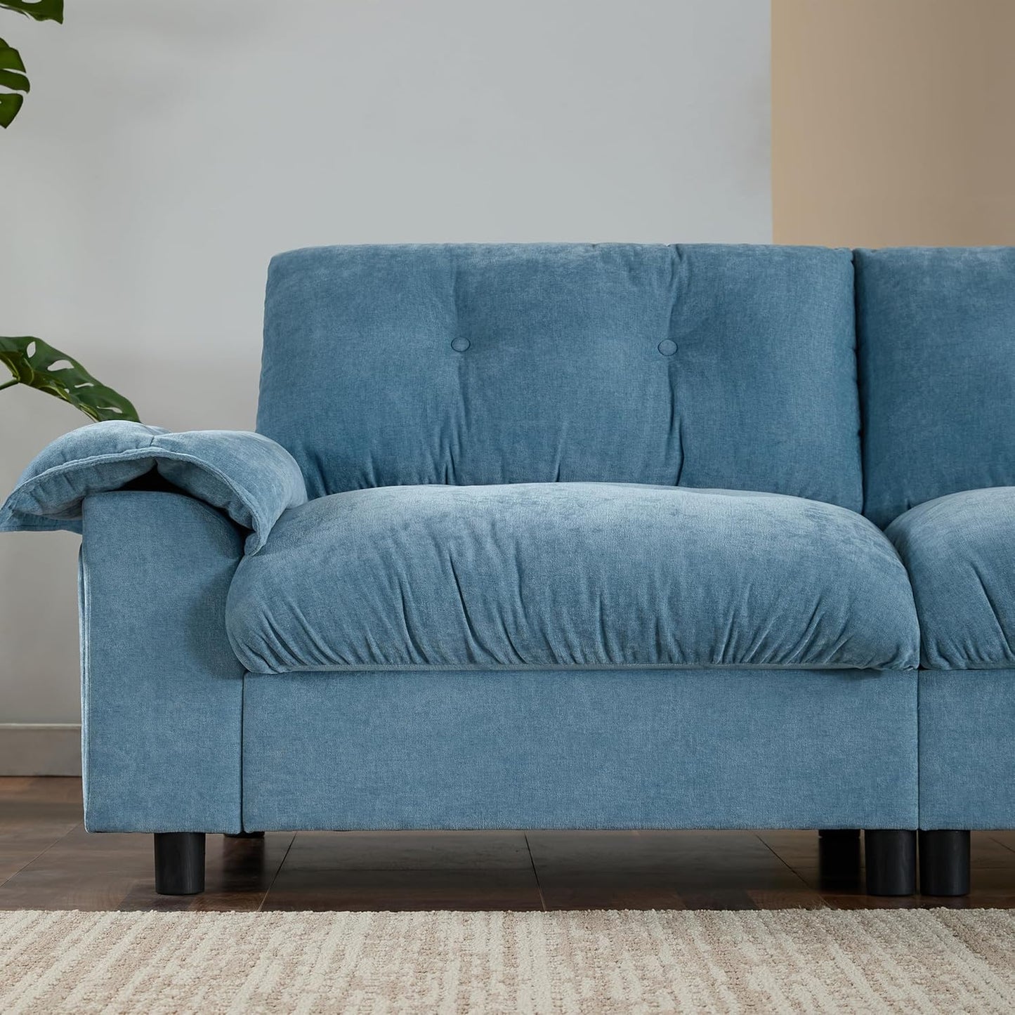 Ball & Cast Modular L Shaped Sectional Sofa with Movable Storage Ottoman and Dual-Port Charging,4 Seater Comfy Cloud Couch W/Side Storage Pockets & Cup Holder,for Living Room,Apartment,Light Blue,104"