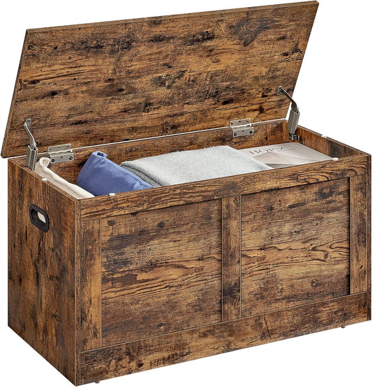 VASAGLE Storage Chest, Storage Trunk with 2 Safety Hinges, Storage Bench, Shoe Bench, Farmhouse Style, 15.7 x 31.5 x 18.3 Inches, for Entryway, Bedroom, Living Room, Rustic Brown ULSB064K01
